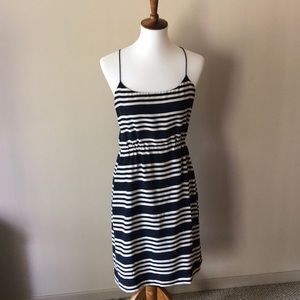 Like new navy blue and white striped Loft dress